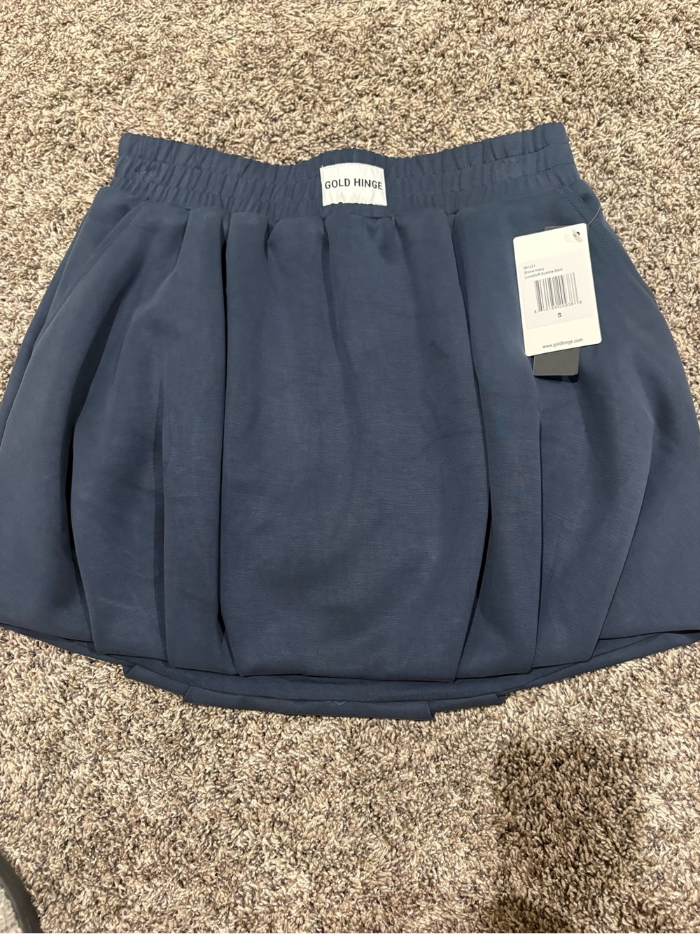 Gold Hinge Navy Pleated Bubble-Hem Skirt